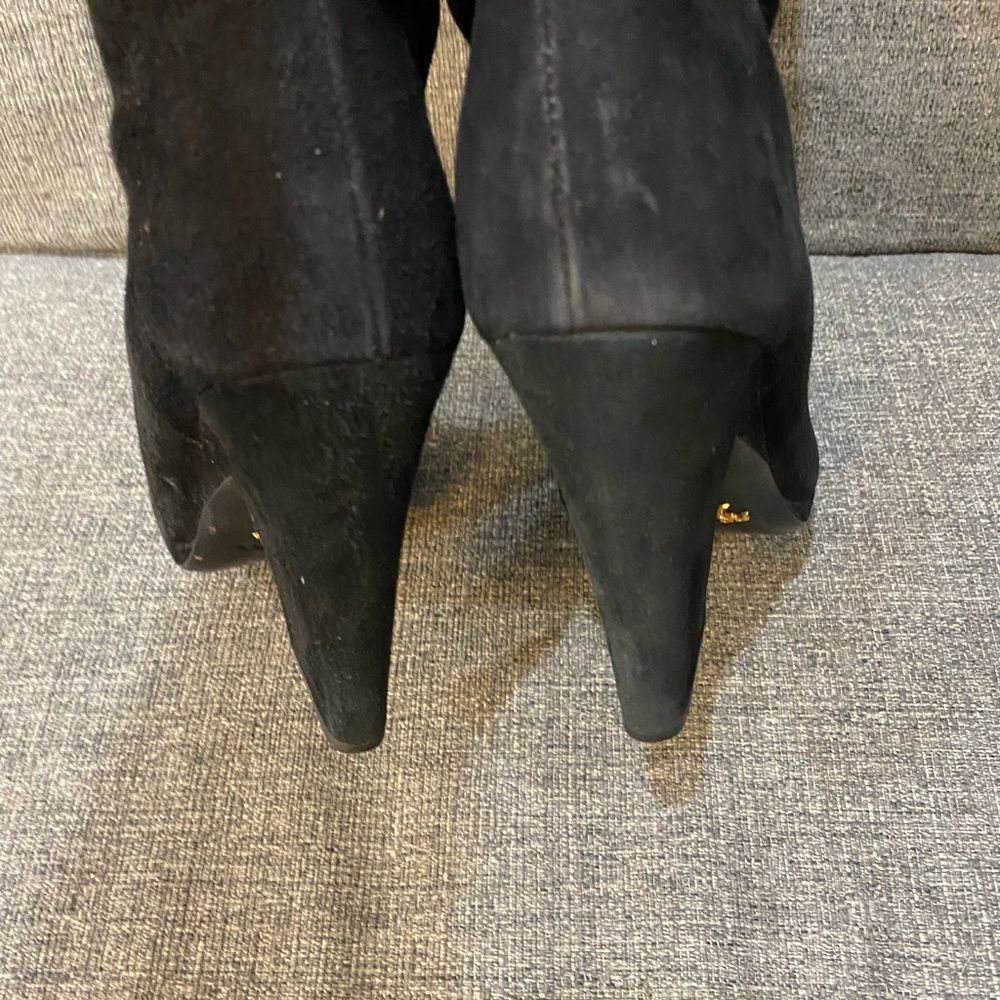 Prada Black Suede Heeled Boots Women Size 37 - Picture 5 of 13